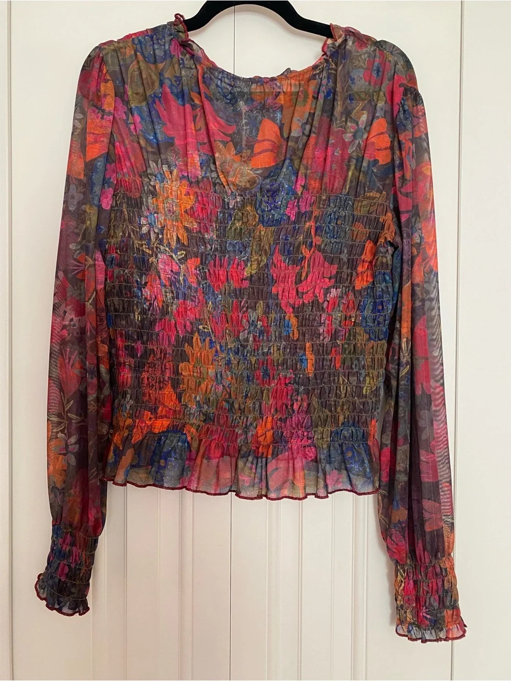 NATURAL LIFE Sheer Floral Mesh Top in Pink, Blue and Cream - Picture 6 of 9